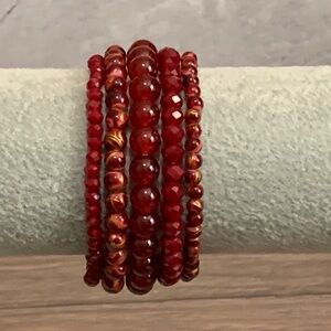 Handmade dark red glass bead stretch bracelets